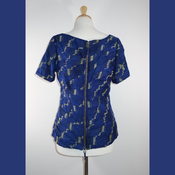 Tracy Reese Blue Back Zip Printed Top - Size 12 - Picture 3 of 13